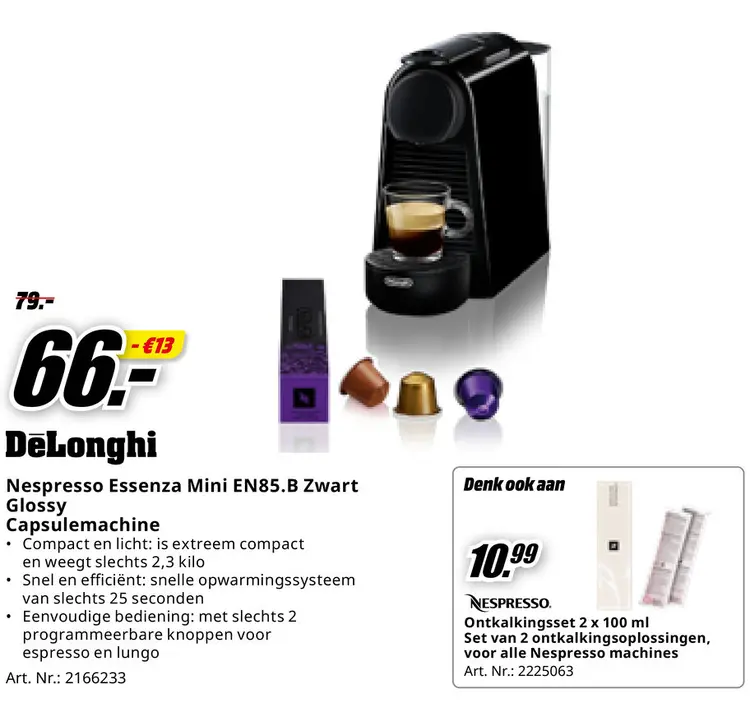 Promotie: Nespresso Essenza Mini EN85.B Zwart Glossy Ca