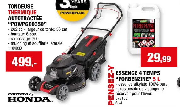 Offre: Powerplus POWPG60350 tondeuse thermique autotractée 202cc 56cm