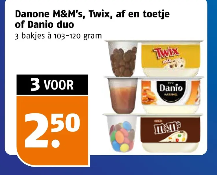 Aanbieding: M&M's, Twix, af en toetje of Danio duo