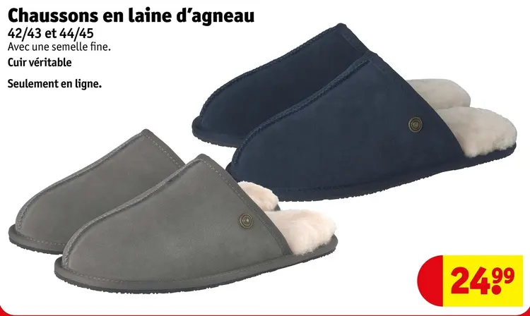Offre: Chaussons en laine d'agneau avec une semelle fine