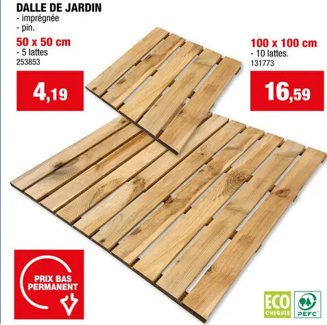 Offre: Cartri Dalle de terrasse 50x50 cm 0,25m² bois