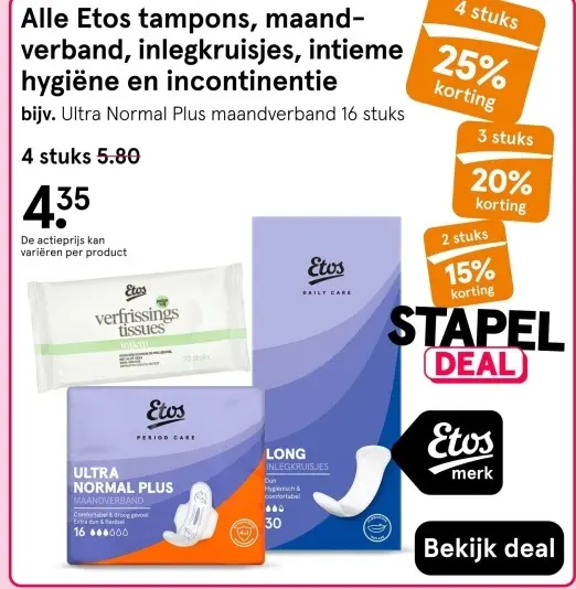 Aanbieding: Etos tampons, maandverband, inlegkruisjes en meer
