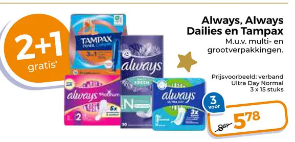 Aanbieding: Always, Always Dailies en Tampax