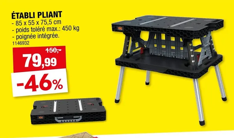 Offre: Keter établi pliant 85x55x75,5 cm 450kg