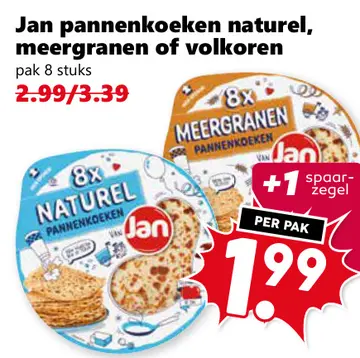 Aanbieding: Jan pannenkoeken naturel, meergranen of volkoren