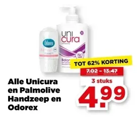 Aanbieding: Unicura en Palmolive Handzeep en Odorex