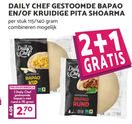 Aanbieding: Gestoomde bapao en/of kruidige pita shoarma