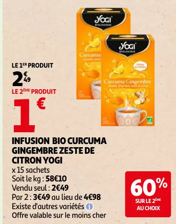 Offre: Infusion bio curcuma gingembre zeste de citron yogi