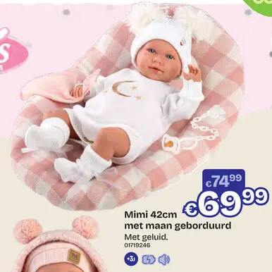 Aanbieding: Mimi maan geborduurd met geluid 42cm