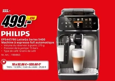 Offre: LatteGo Series 5400 Machine à espresso full automatique