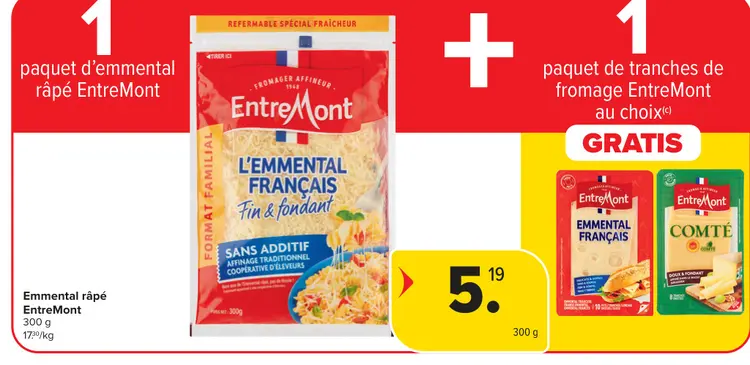 Offre: Paquet d'emmental râpé + gratuit traches