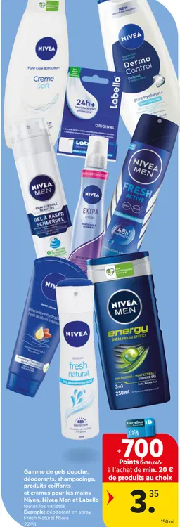 Offre: Gamme de gels douche, déodorants, shampooings