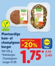 Aanbieding: Plantaardige ham- of champignonburger