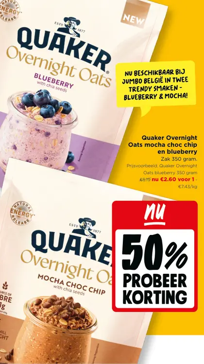 Promotie: Overnight Oats mocha choc chip en blueberry