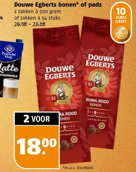 Aanbieding: Douwe Egberts bonen of pads
