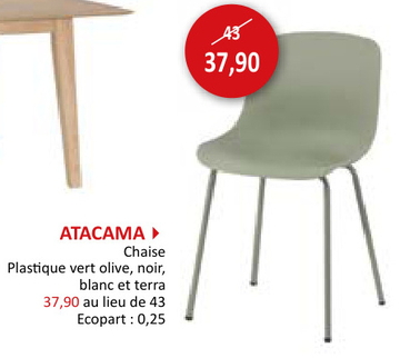 Offre: Chaise Atacama 46x48x80cm - plastique - vert olive