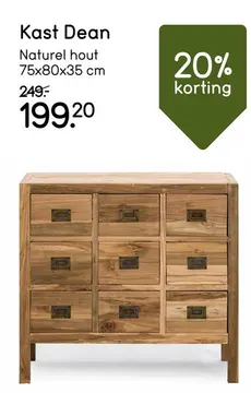 Aanbieding: Kast Dean - natuurlijk hout - 75x80x35 cm