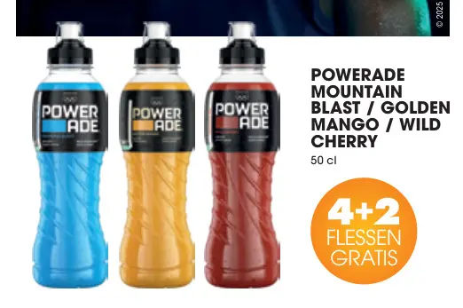 Promotie: Powerade mountain blast / golden mango / wild cherry