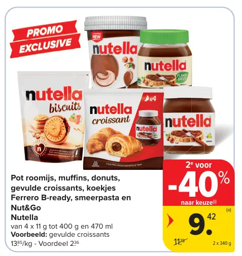 Promotie: Pot roomijs, muffins, donuts, gevulde croissants, koekjes, Ferrero B-ready, smeerpasta en Nut&Go