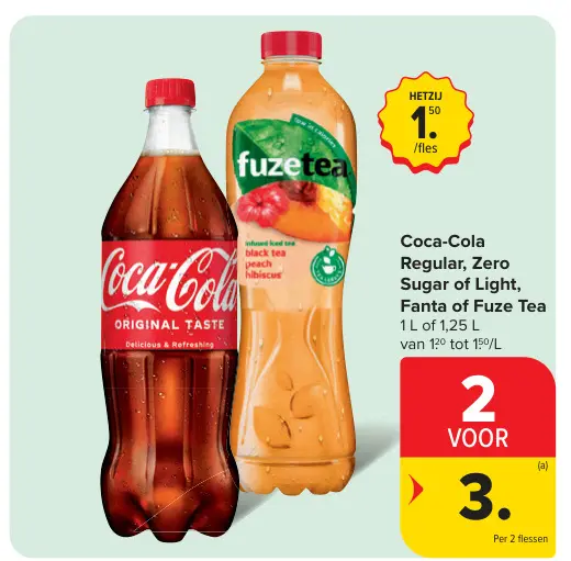 Promotie: Coca-Cola Regular, Zero Sugar of Light, Fanta of Fuze Tea