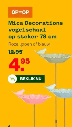 Aanbieding: Mica Decorations vogelschaal op steker