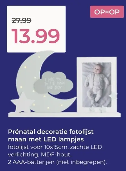 Aanbieding: Prénatal decoratie fotolijst maan met LED lampjes