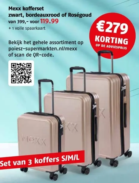 Aanbieding: Mexx kofferset zwart, bordeaux of Roségoud