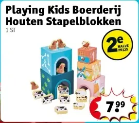 Aanbieding: Playing Kids Boerderij Houten Stapelblokken