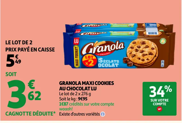 Offre: Maxi cookies au chocolat
