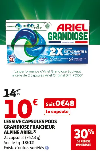 Offre: Lessive capsules pods grandiose fraicheur Alpine