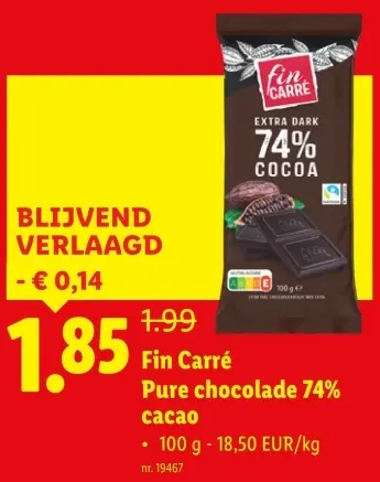 Promotie: Pure chocolade 74% cacao