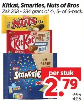 Aanbieding: Kitkat, Smarties, Nuts of Bros