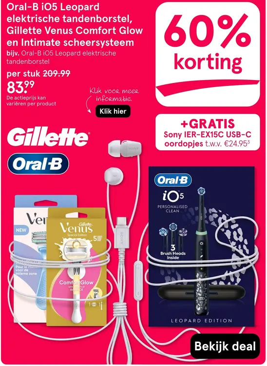 Aanbieding: IO5 Leopard elektrische tandenborstel, Gillette Venus Comfort Glow en Intimate scheersysteem