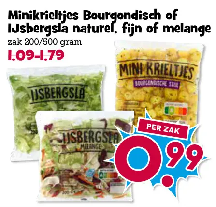 Aanbieding: Minikrieltjes Bourgondisch of IJsbergsla naturel, fijn of melange