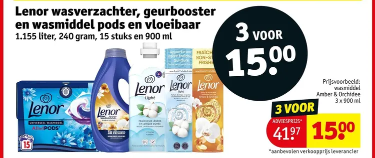 Aanbieding: Lenor wasverzachter, geurbooster en wasmiddel pods en vloeibaar