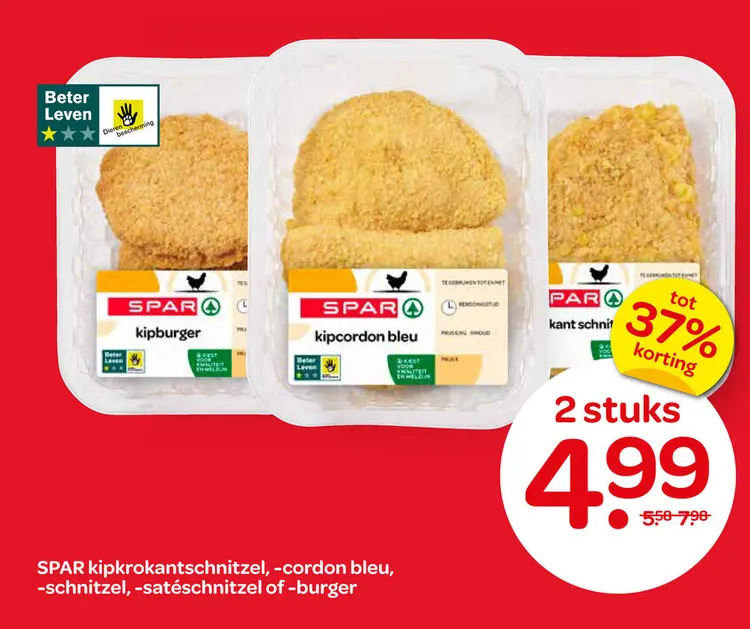 Aanbieding: Kipkrokantschnitzel, -cordon bleu, -schnitzel, satéschnitzel of -burger