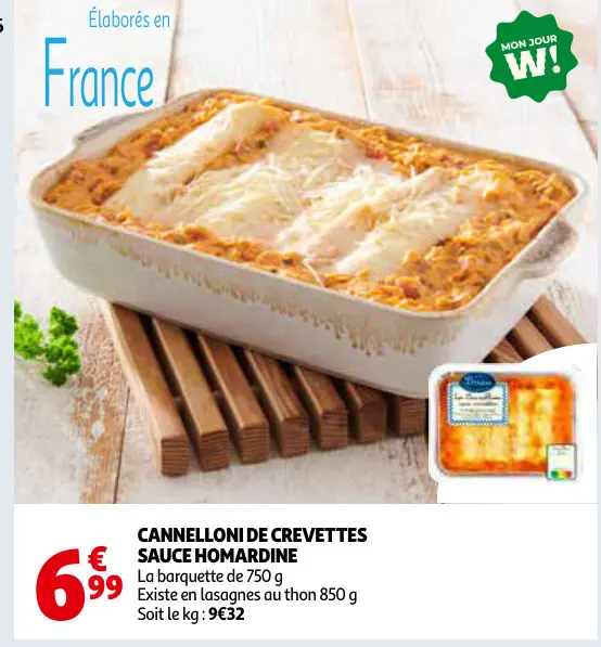 Aanbieding: Cannelloni de crevettes sauce homardine