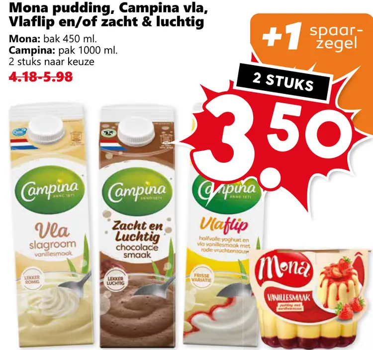 Aanbieding: Mona pudding, Campina vla, Vlaflip en/of zach