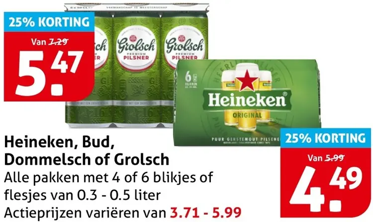 Aanbieding: Heineken, Bud, Dommelsch of Grolsch
