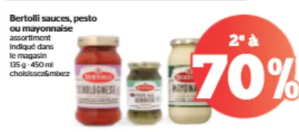 Offre: Bertolli sauces, pesto ou mayonnaise