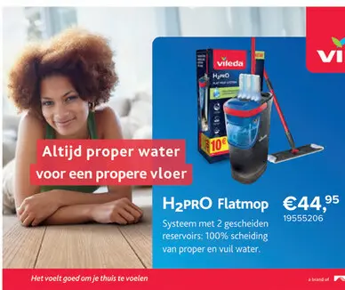Promotie: Vileda H2Pro Flatmop Systeem - 1,2L - Blauw/Rood
