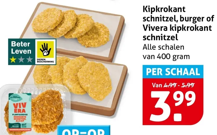 Aanbieding: Kipkrokant schnitzel, burger of Vivera kipkrokant schnitzel