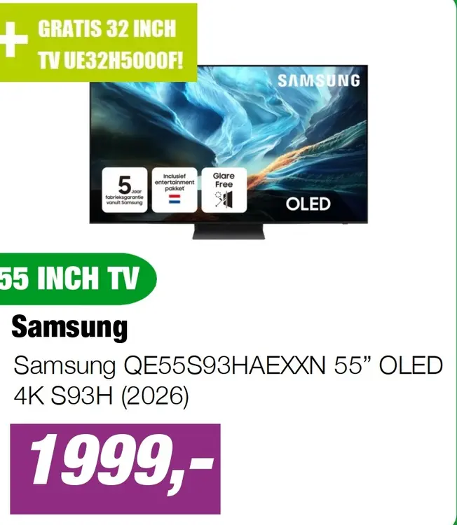 Aanbieding: Samsung QE55S93HAEXXN 55” OLED 4K S93H (2026)