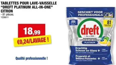 Offre: Tablettes pour lave-vaisselle "Dreft Platinum All-In-One" Citron