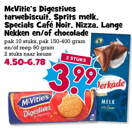 Aanbieding: Digestives tarwebiscuit, Sprits melk, Specials café noir, Nizza, Lange Nekken en/of chocolade