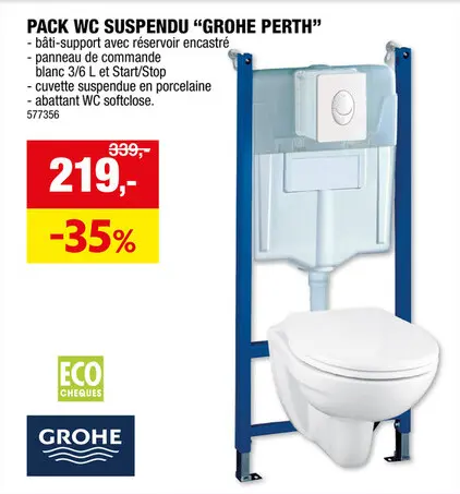 Offre: GROHE pack WC suspendu + plaque de commande