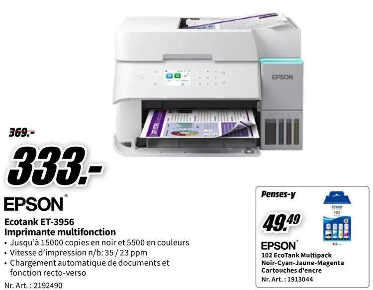 Offre: Ecotank ET-3956 Imprimante multifonction