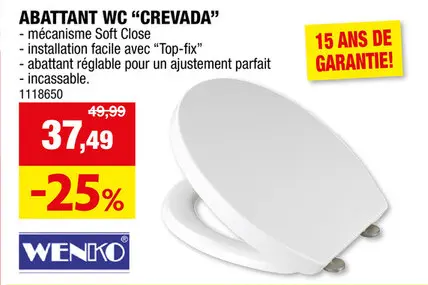 Offre: Wenko Crevada abattant WC Duroplast incassable blanc