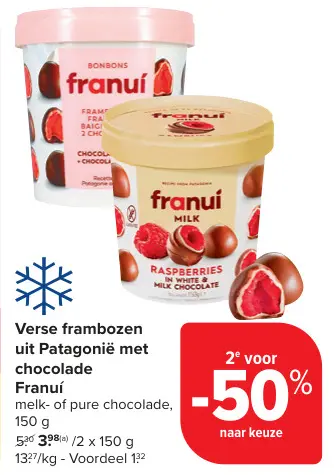 Aanbieding: Verse frambozen uit Patagonië met chocolade