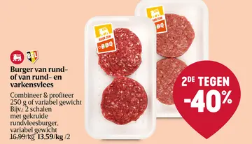Aanbieding: Burger van rund- of van rund- en varkensvlees